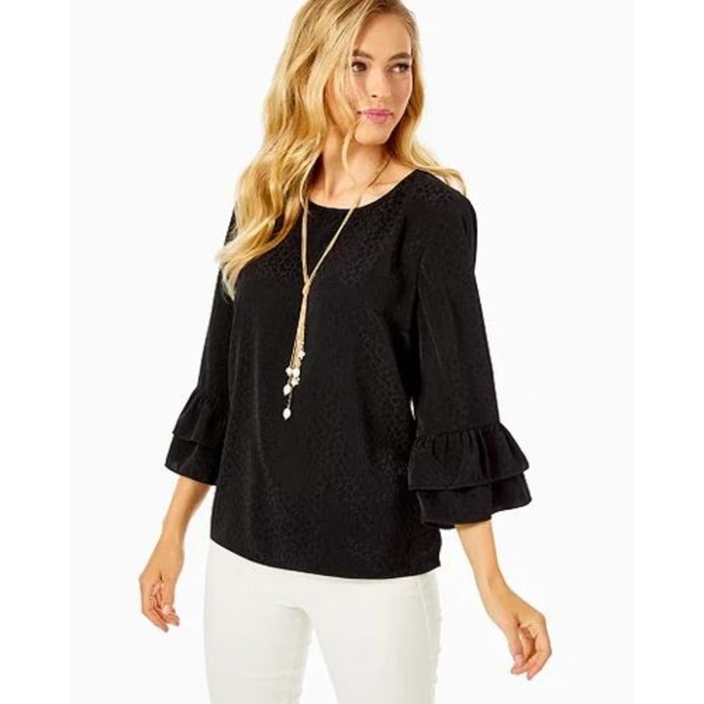 Lilly Pulitzer Black Ruffle Sleeve Blouse